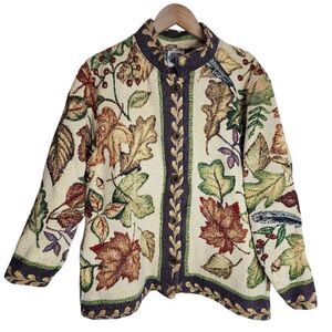 Sugar Street Weavers Sweater Jacket Women's Medium Tapestry Fall Leaves‎
